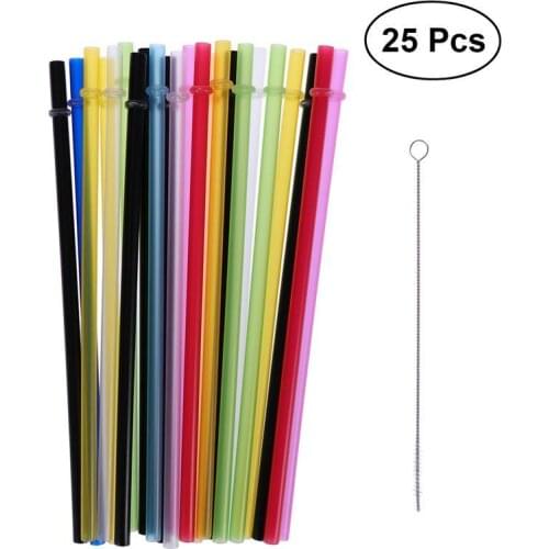 25pcs Pure Color Plastic Thick Drinking Straws Party Disposable Tableware Straw for Party Home Use with Brush (Mixed Colors)