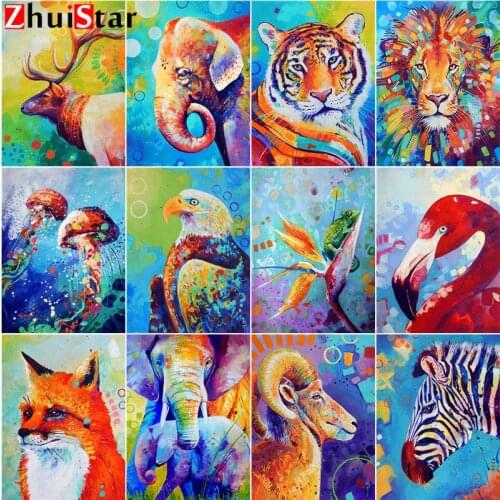 Full Diamond 5D DIY Diamond Painting "Colorful Animals" 3D Cross Stitch Oil Painting Animal Diamond Mosaic Decoration Gift ZWQ