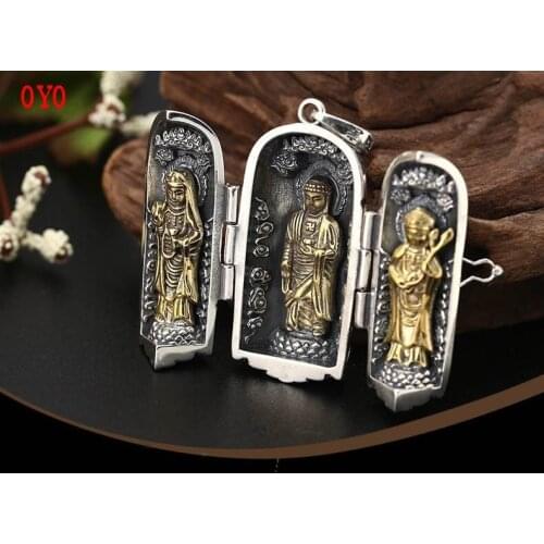S925 Sterling Silver Personality Classic Western Three Holy Buddha Pendant Retro Thai Silver Guanyin Pendant