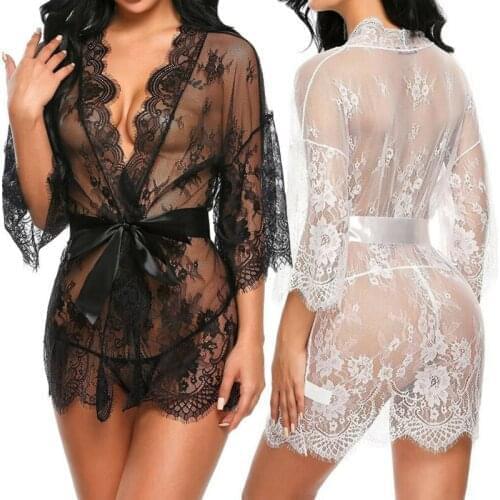 Sexy Women Lingerie Lace Ruffles Robe See-through Babydoll perspective Underwear Sleepwear Night Dress Erotic Sex Clothes
