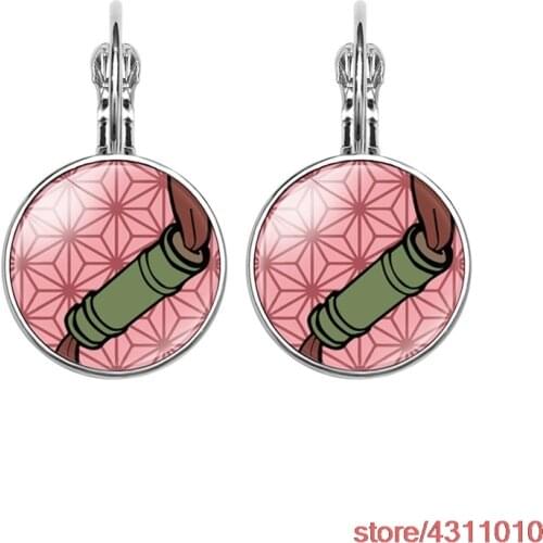 Cartoon fashion anime Kimetsu no Yaiba Demon Slayer drop earring for women girls round glass hook dangle earring cosplay