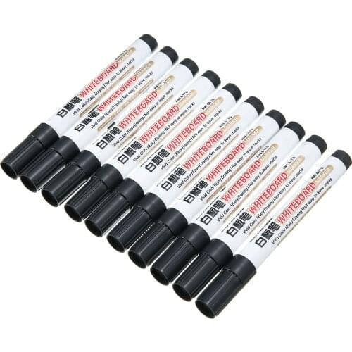 Erasable White Board Drywipe Marker Pens 10pcs Black Dry Wipe Premium Marker Pens Office School Writing Supply