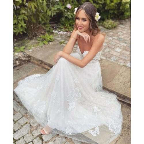 Two Pieces Wedding Dress 2 PCS Spaghetti Strap Bridal Gowns 2021 A-line Sweetheart Sleeveless Lace Appliques Floor Length Robe