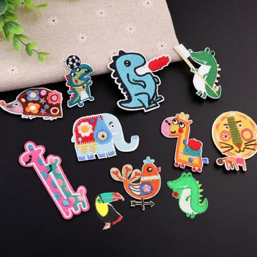 Iron on Animal Patches for Clothing Stripe Cute Bird Dinosaur Badge Sticker on Clothes Embroidered Patches for Kids DIY Applique