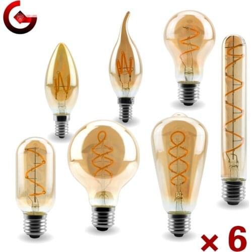 6pcs/lot E14 E27 Retro LED Spiral Filament Light Bulb 4W 220V C35 G45 A60 T45 ST64 T185 T225 G80 G95 G125 Vintage Edison Lamp
