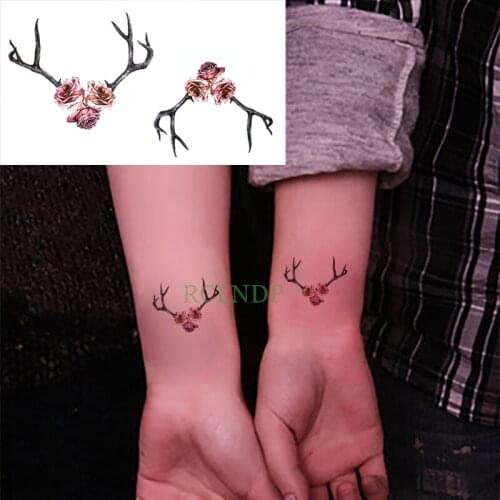 Waterproof Temporary Tattoo Stickers Rose Cool Sharp Antler fake Tatto Flash Tatoo Tatouage Hand Back Foot for Girl Women Men