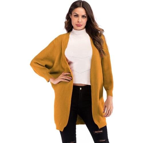 Knitted Pure Color Fashion Casual Sweater Antumn Tops Coat Batwing Long Sleeve For Female Elegant Loose Cardigan