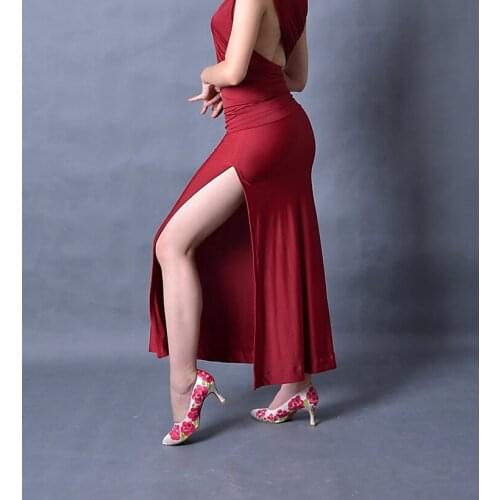 New Ladys/Girls Latin Skirt Salsa/Tango/Rumba Dacning Cha Cha Adult/Women Ballroom Dance Skirt Side slits Dance Red Black Blue