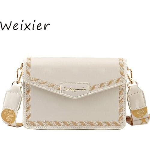 WEIXIER Embroidered Flap Square Bag 2019 New Quality PU Leather Womens Designer bag Travel Shoulder Messenger Bag V1-94