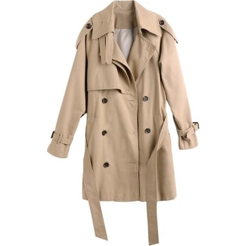 Windbreaker with Belts Plus Size Autumn Wild Outwear Russian Design Double Breasted Womens Trench Coats Double Breasted