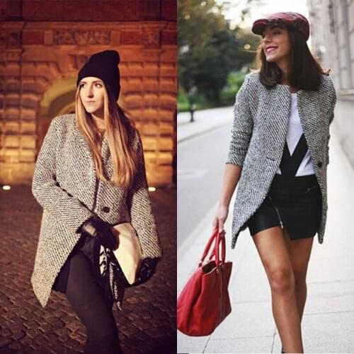 2020 New Spring Autumn Womens Houndstooth Trench Coat Elegant Outerwear Coat for Women Turndown Collar Gray Trench Femme Winter