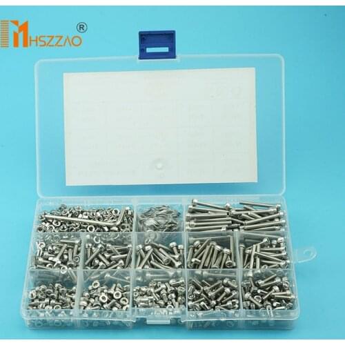 1110 pcs M3 304 Stainless Steel Cup head Hex Socket Button Head Cap Toy Screw Flat washer wrench With Nut Combination Set Box