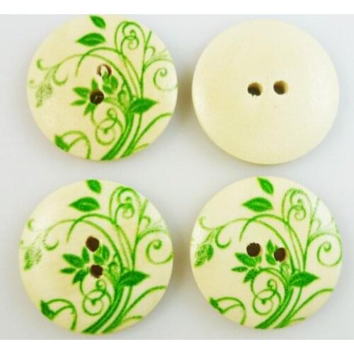 100PCS 23MM green leaf button Pattern painting wooden buttons coat boots sewing clothes accessories MCB-340