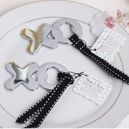 200pcs/lot "Hugs&Kisses" Chrome Bottle Openers XO wine opener bridal favors wedding gifts groom gifts Free shipping
