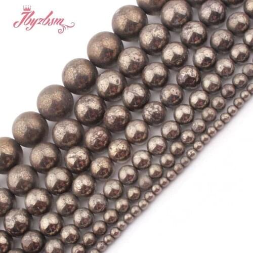 4,6,8,10,12,20mm Smooth Round Pyrite Loose Beads Natural Stone Beads For DIY Necklace Bracelet Jewelry Making 15" Free Shipping