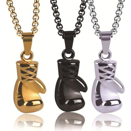 Titanium Steel Boxing Gloves Solid Pendant Fashion Men Jewelry Hip Hop Gold Necklace Street Black Boxing Gloves Charms Necklace