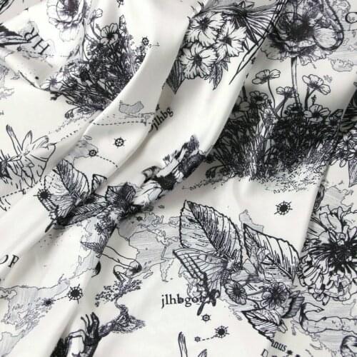 French Brand Printed Polyester Stretch Satin Fabric Soft Fashion Clothing Pajamas Shirt Wide Leg Pants Fabrics Cloth for Dress