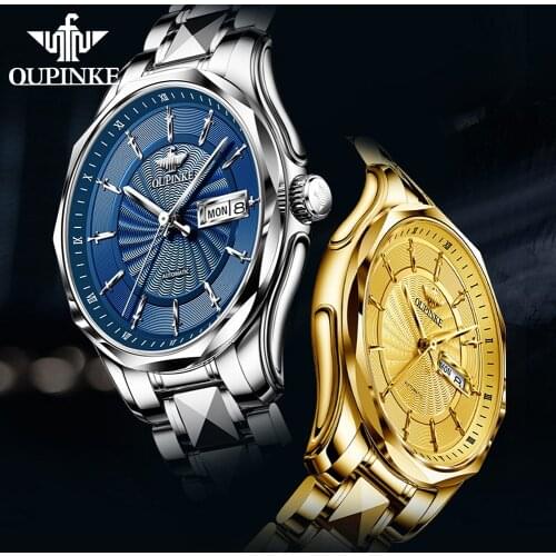 OUPINKE Men Automatic Watch Sapphire Crystal Luxury Mechanical Wristwatch Waterproof Tungsten Steel Watch Men relogio masculino