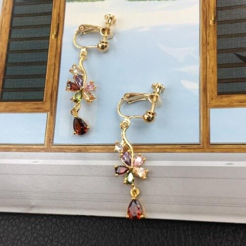 CZ Buckle Earring Cubic Zirconia Gold Drop Clip On Earrings for Women Non-Pierced Ears Exquisite Gift Choice Hypoallergenic