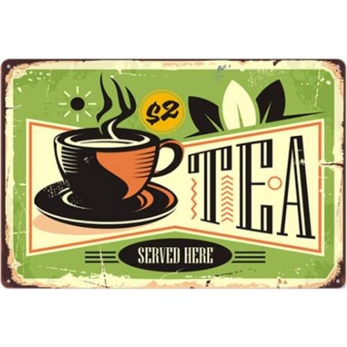 Design Coffee and Tea Tin Metal Signs Wall Art | Thick Tinplate Print Poster Wall Decoration for Cafe/Kitchen/Coffee Corner