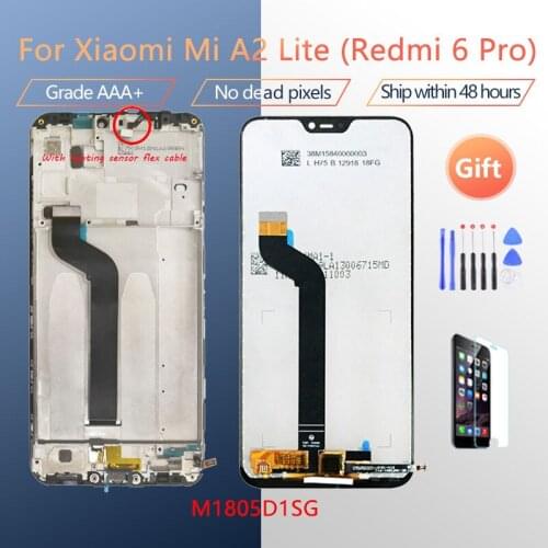 For XIAOMI Mi A2 Lite Redmi 6 Pro Original LCD screen assembly with front case Black With lighting sensor flex cable