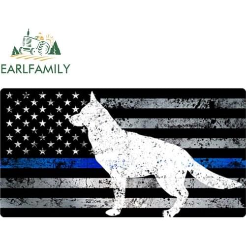EARLFAMILY 13cm x 7cm Thin Blue Line DOG Flag Stickers Vinyl Decal Bumper Window Funny Car Stickers