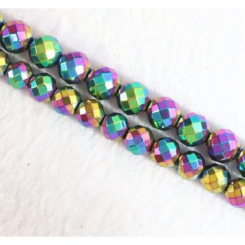 Hot-selling multicolored hematite stone 4mm 6mm 8mm 10mm 12mm round faceted beads loose Beads making special Jewelry B190