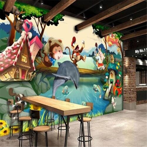 Milofi custom personality non-woven wall covering wallpaper cartoon childrens room fantasy forest childrens room mural