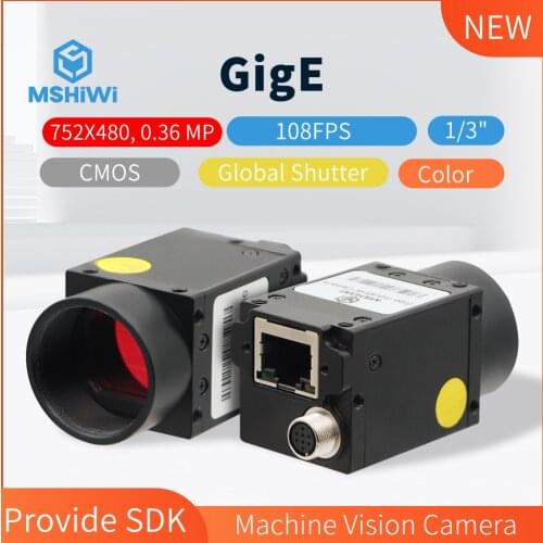 High Speed GIGE 0.36MP Color Global Shutter Gigabit Ethernet 1/3" Industrial Digital Camera With SDK And Demo 752x480@108FPS