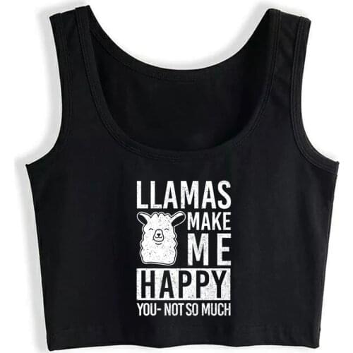Crop Top Female LLamas make me happy you - not so much Fit Black Print Tops Women