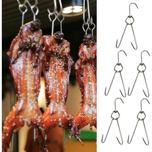 5pcs Stainless Steel Meat Hooks Barbeque Ring Meat Poultry Tools 0.35x25cm