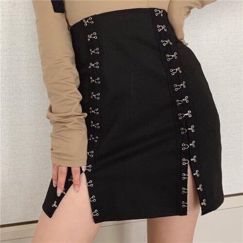 Hot 2020 Women Summer Punk Sexy High Waist Pencil Skirt Female Black Gothic Mini Single-breasted Bodycon Skirts Slim Clubwear