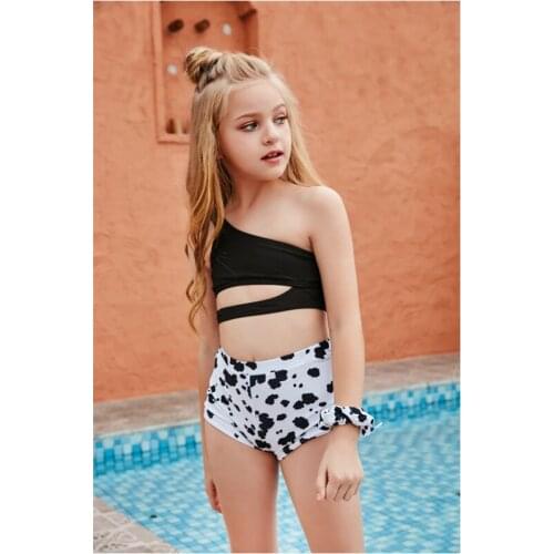 2021 New Fashion Girls Split Bikini Swimsuit Kids Boxer Leopard Print One-shoulder Womens Swimwear