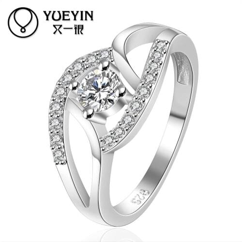 NEW Fashion silver plated jewelry engagement ring Silver plated new design finger ring for lady Inlaid Big Crystal