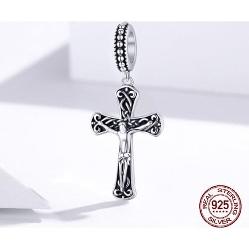 New Cross Jesus Vintage Pendant fit Original Pandora Charm 925 Sterling Silver Beads Birthday Gift Girlfriend Jewelry DIY