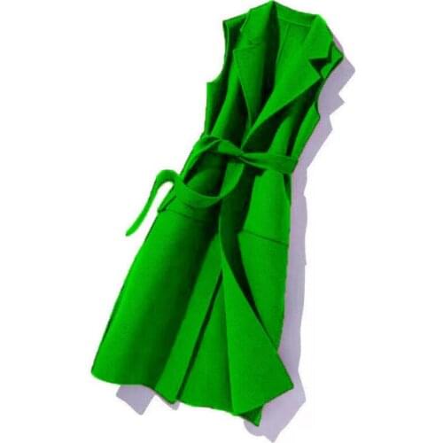 Richkeda Store New 2021 New Spring Autumn Sleeveless Vest Women Slim With Blet Meidum Long Outerwear Elegant Turn Down