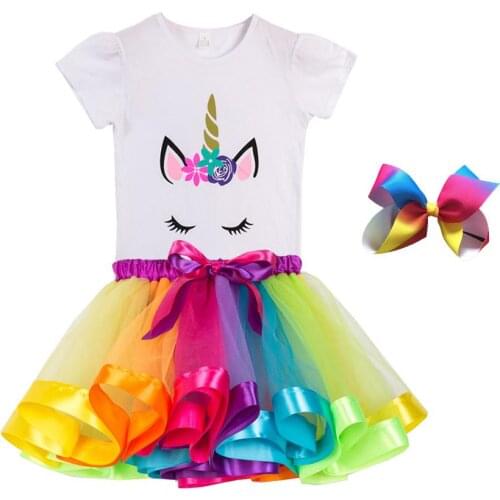 Girls Pastel Unicorn Tutu Skirt With Bow Headband Children Bustle Birthday Party Tulle Tutu Skirts For Photos Kids Costume Set
