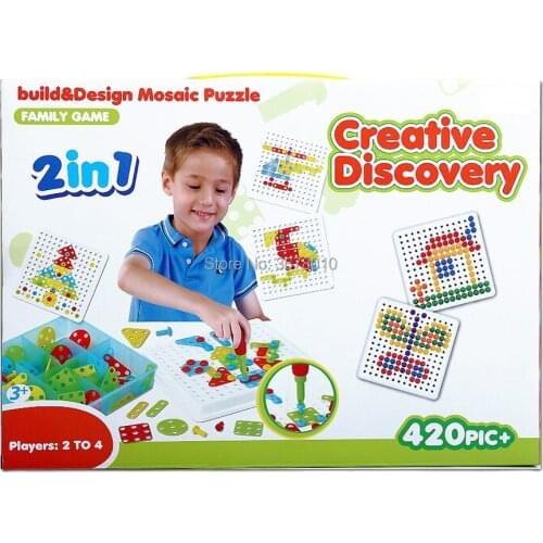Creative Discovery Mosaic Puzzle mushroom nails 2-IN-1 Jigsaw Puzzles Pegboard Family Game Educational Toys for Kid 420PCS