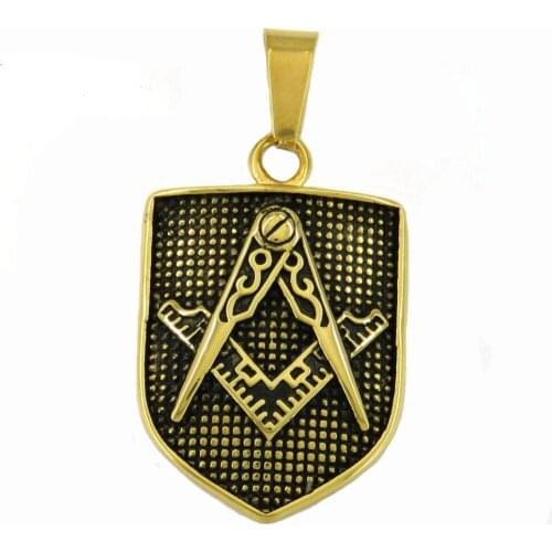 FANSSTEEL Stainless Steel Jewelry scottish rite templar shield shape compass and bow Masonic Pendant FSP16W79GB