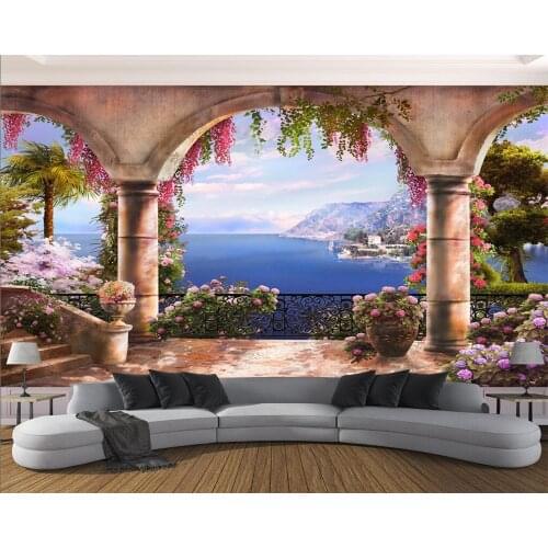 Custom wallpaper 3d high-end pillar arch sea view mural living room bedroom restaurant background wall decoration papel de pared