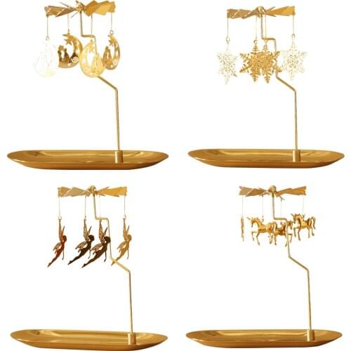 Rotary Candle Holders Spinning Tea Light Metal Candle Holder Carousel Christmas Candle Candlestick Wedding Party Home Decor