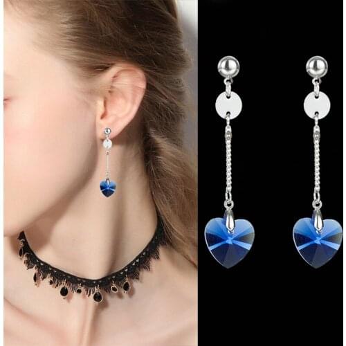Romantic Heart Crystal Dangle Earring Classic Long Tassels Drop Earrings For Women Fashion Rhinestone Girls Wedding Jewelry