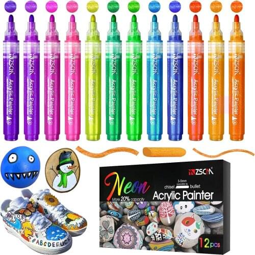 Paint Pens Acrylic Easter Eggs Painting Markers ZSCM 12 Colors Neon Glitter Colors Pens For Kids Adults DIY Crafts Card Making
