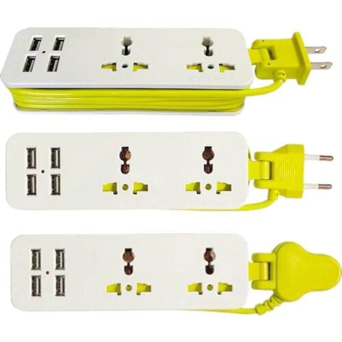 EU Power Strip With 4 USB Portable Extension Socket US UK Plug 1.5m Cable AC Power Travel Adapter USB Smart Phone Charger