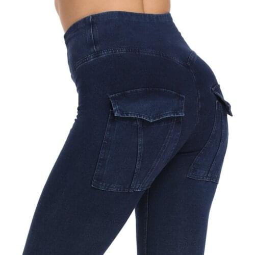 Blue High Waisted Skinny Jeans Leggings for Women Front Zipper Elastic Slim Denim Pants Sexy Mom Pencil Jeans Push Up Trouser