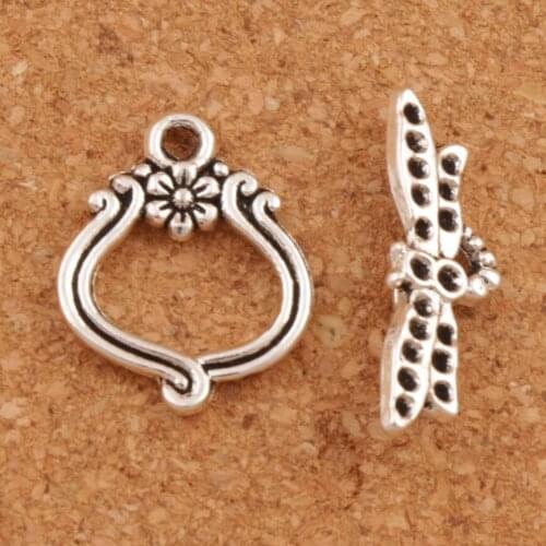 Dragonfly Flower Alloy Toggle Clasp Jewelry Findings Fit Bracelets L863 20sets 16.5x20.5mm Zinc Alloy