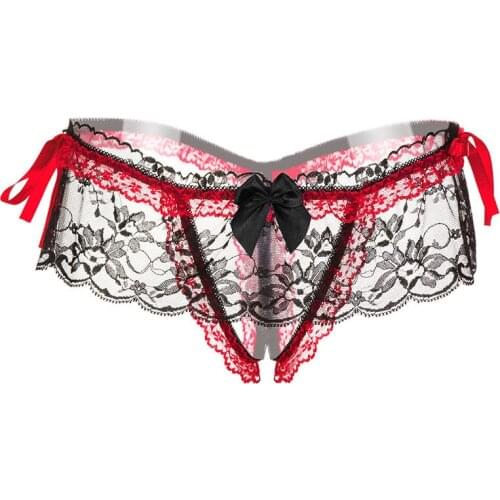 Open Crotch Bow Thong Lingerie G String Sexy Lace Crotchless Panties Women Girls Briefs Panty Bragas Underwear Tangas Mujer