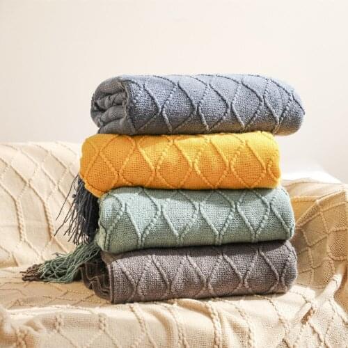 Knitted Blanket Solid Color Waffle Embossed Blanket Nordic Decorative Blanket for Sofa Beds Knit Throw Blanket