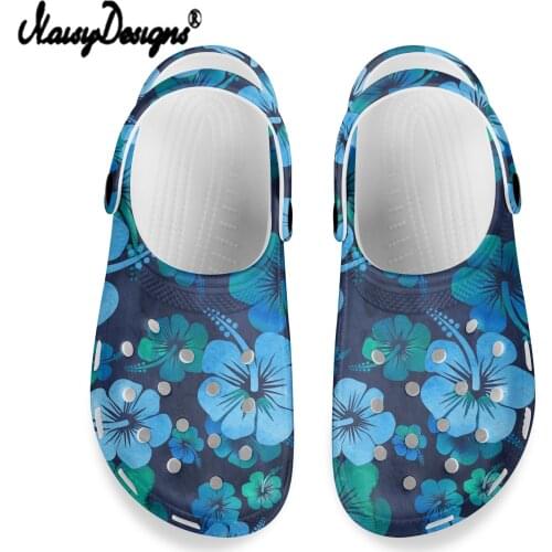 NOISYDESIGNS New Women Sandals Hibiscus Flower Printed Summer Hole Shoes Cute Garden Shoes Beach Flat Sandals Slippers Slippers