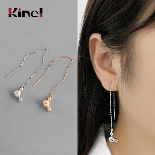 Kinel Real 925 Sterling Silver Rose Gold Earrings Korea 2020 New Beads Chain Line Long Silver Earrings For Women Party Jewelry